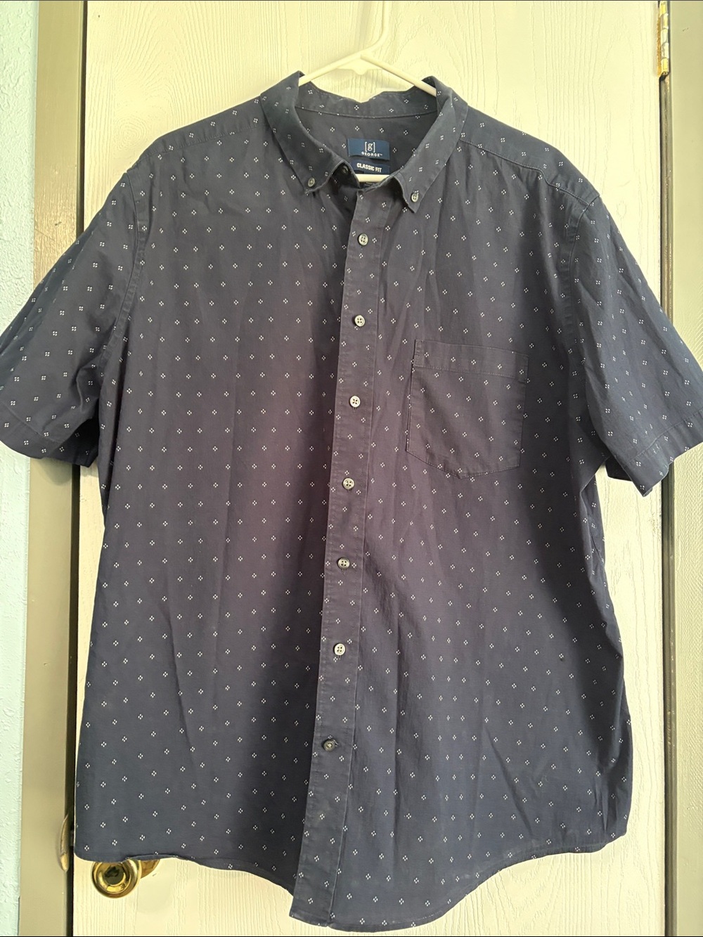 George Navy Short-Sleeve Button-Down Shirt with Micro Dot Print